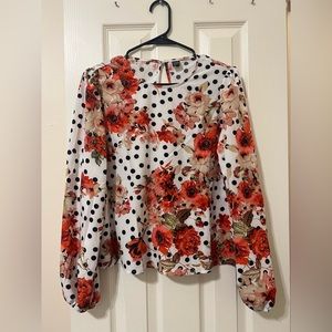 SHEIN polka dot and floral longsleeve blouse Size:Large